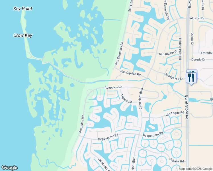 map of restaurants, bars, coffee shops, grocery stores, and more near 16950 Acapulco Road in Punta Gorda