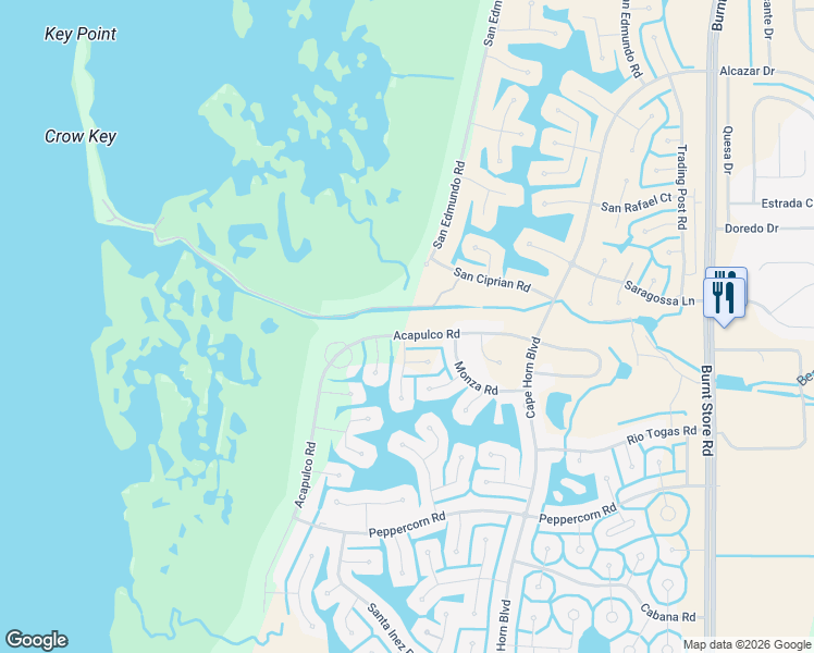 map of restaurants, bars, coffee shops, grocery stores, and more near 16950 Acapulco Road in Punta Gorda
