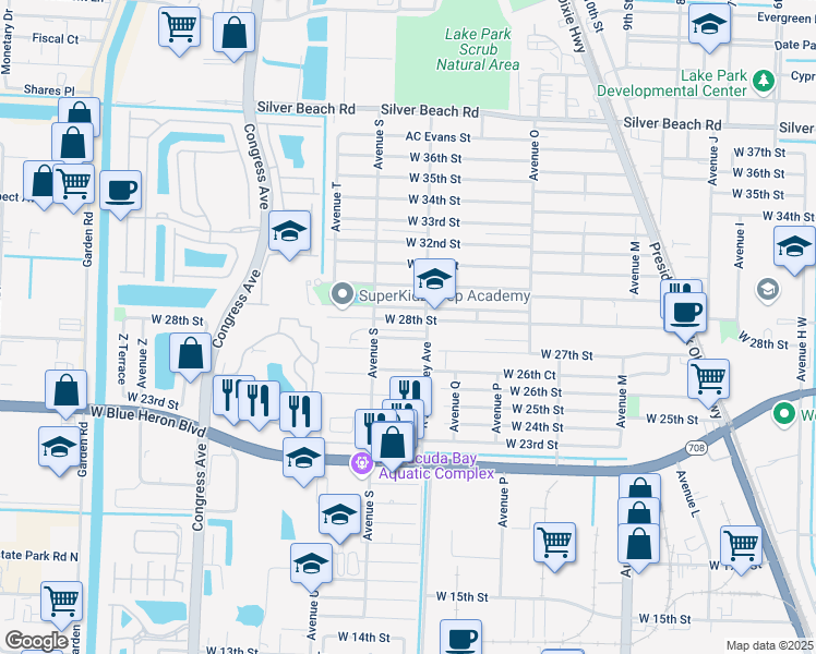 map of restaurants, bars, coffee shops, grocery stores, and more near 2830 Avenue R in Riviera Beach
