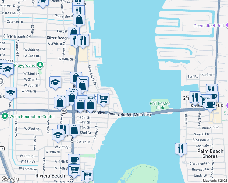 map of restaurants, bars, coffee shops, grocery stores, and more near 360 Wilma Circle in West Palm Beach
