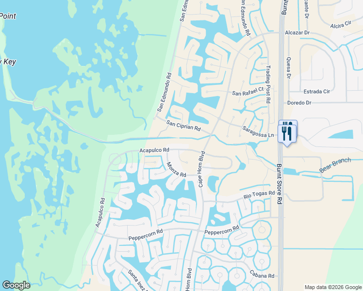 map of restaurants, bars, coffee shops, grocery stores, and more near 16842 Acapulco Road in Punta Gorda