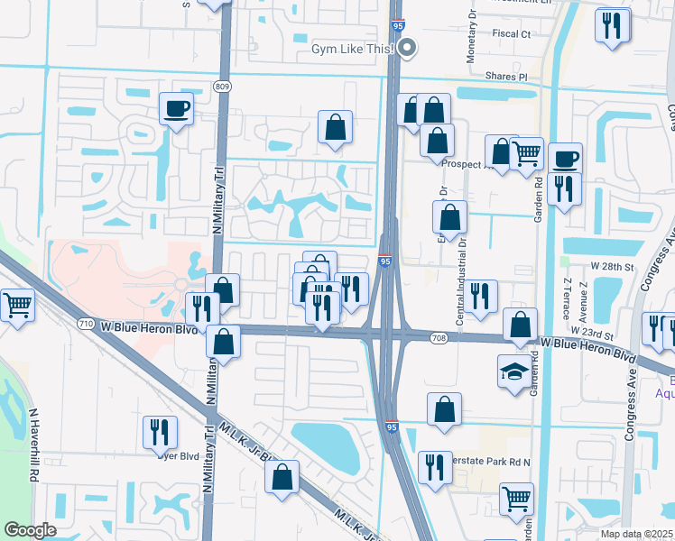 map of restaurants, bars, coffee shops, grocery stores, and more near 4166 74th Place North in Riviera Beach