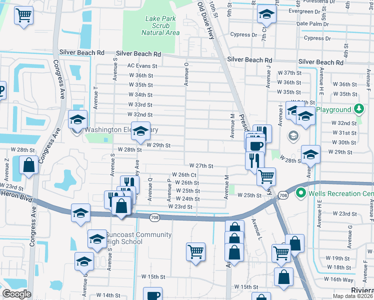 map of restaurants, bars, coffee shops, grocery stores, and more near 1035 Lake Shore Drive in Lake Park