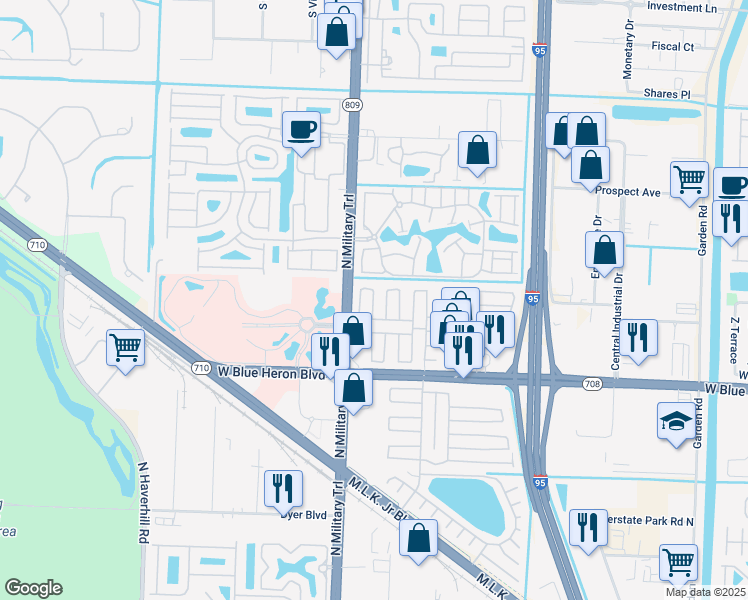map of restaurants, bars, coffee shops, grocery stores, and more near 4429 74th Road North in West Palm Beach