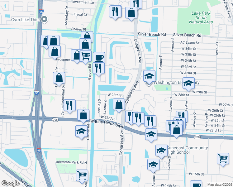 map of restaurants, bars, coffee shops, grocery stores, and more near 3135 Laurel Ridge Circle in Riviera Beach