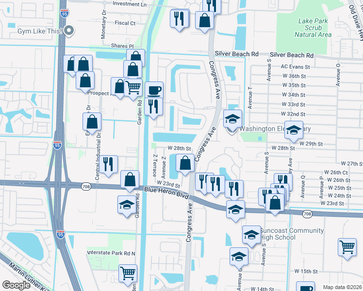 map of restaurants, bars, coffee shops, grocery stores, and more near 3135 Laurel Ridge Circle in Riviera Beach