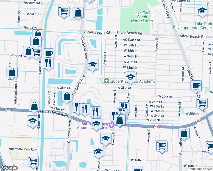 map of restaurants, bars, coffee shops, grocery stores, and more near 1651 West 29th Street in West Palm Beach