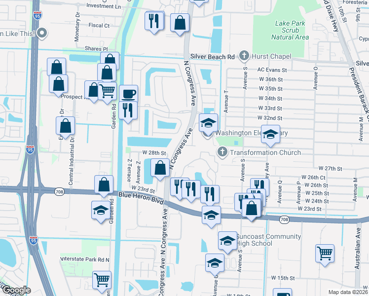 map of restaurants, bars, coffee shops, grocery stores, and more near 2906 Carvelle Drive in Riviera Beach
