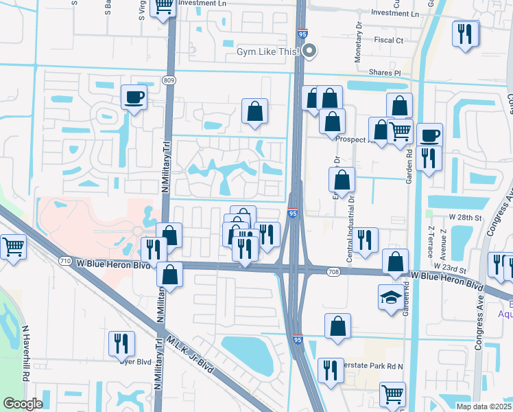 map of restaurants, bars, coffee shops, grocery stores, and more near 4151 74th Road North in Riviera Beach