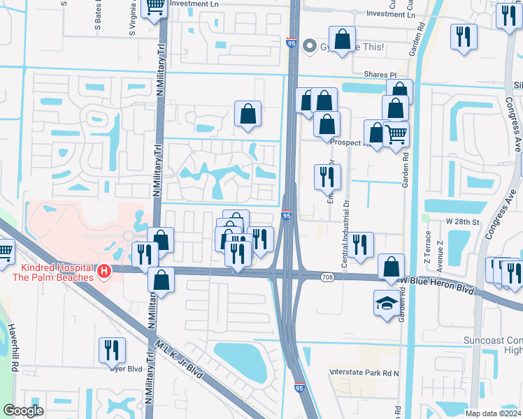 map of restaurants, bars, coffee shops, grocery stores, and more near 2007 Oysterwood Lane in Riviera Beach