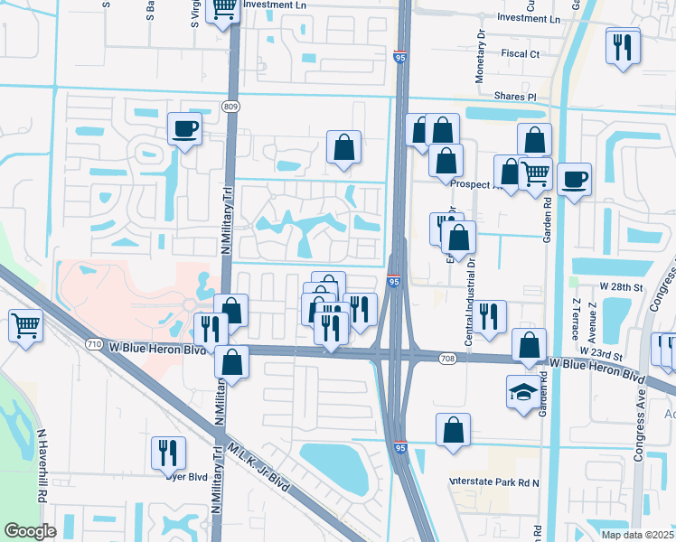 map of restaurants, bars, coffee shops, grocery stores, and more near 4151 74th Road North in Riviera Beach
