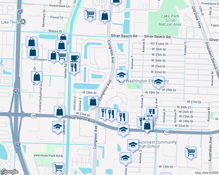 map of restaurants, bars, coffee shops, grocery stores, and more near 2906 Carvelle Drive in Riviera Beach
