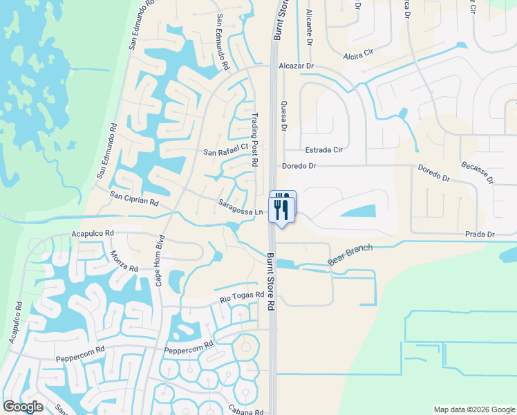 map of restaurants, bars, coffee shops, grocery stores, and more near 24508 Saragossa Lane in Punta Gorda