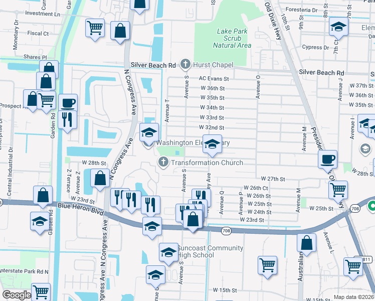 map of restaurants, bars, coffee shops, grocery stores, and more near 2940 Avenue S in West Palm Beach