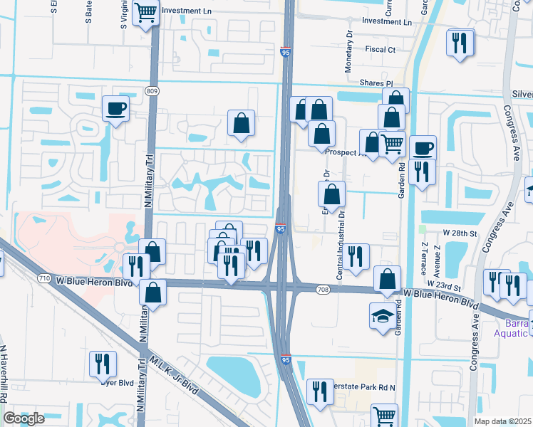 map of restaurants, bars, coffee shops, grocery stores, and more near 2007 Oysterwood Lane in Riviera Beach