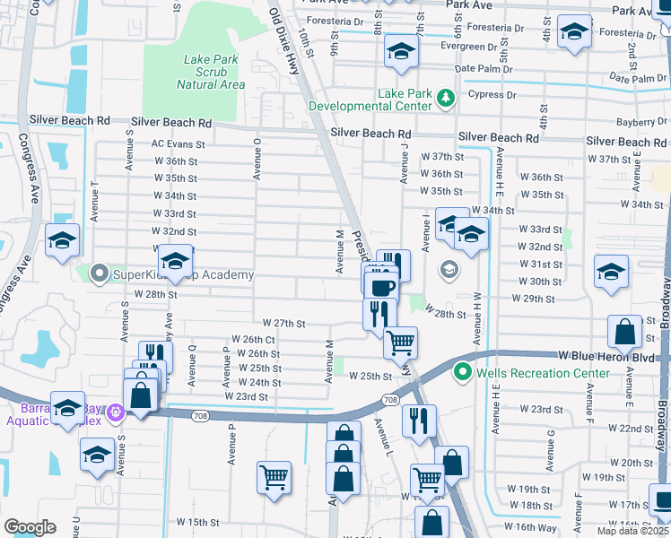 map of restaurants, bars, coffee shops, grocery stores, and more near 3015 Avenue M in Riviera Beach