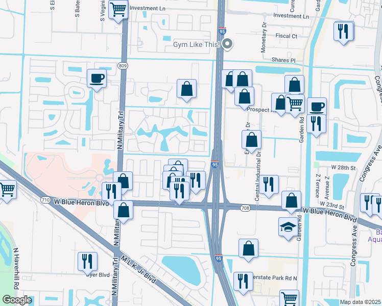 map of restaurants, bars, coffee shops, grocery stores, and more near 4151 74th Road North in Riviera Beach