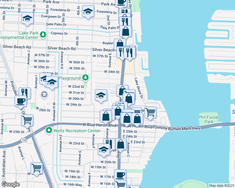 map of restaurants, bars, coffee shops, grocery stores, and more near 57 Chateau Circle in Riviera Beach