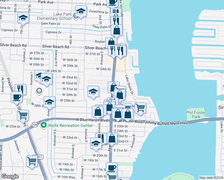 map of restaurants, bars, coffee shops, grocery stores, and more near 57 Chateau Circle in Riviera Beach