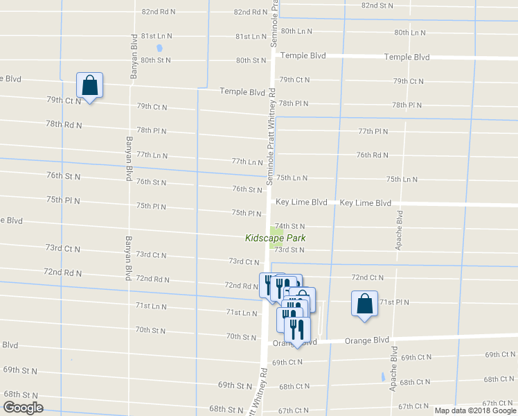 map of restaurants, bars, coffee shops, grocery stores, and more near 7577 Seminole Pratt Whitney Road in Loxahatchee