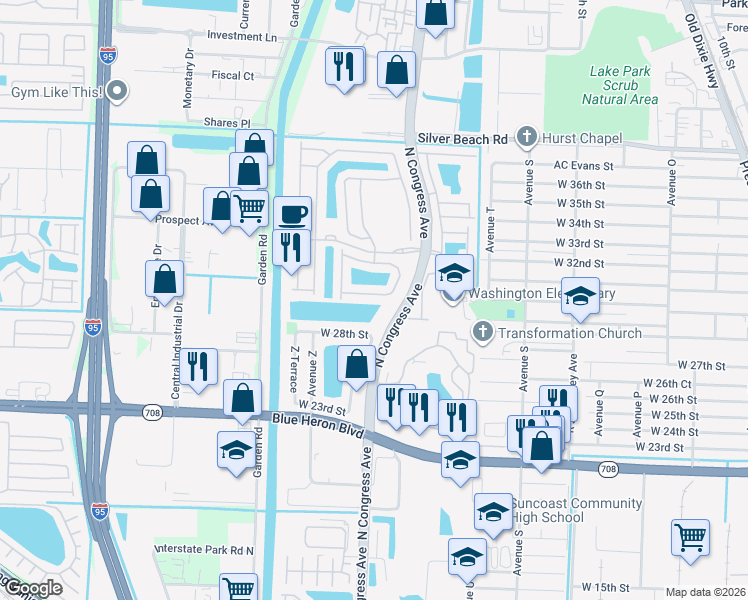 map of restaurants, bars, coffee shops, grocery stores, and more near 3189 Laurel Ridge Circle in Riviera Beach