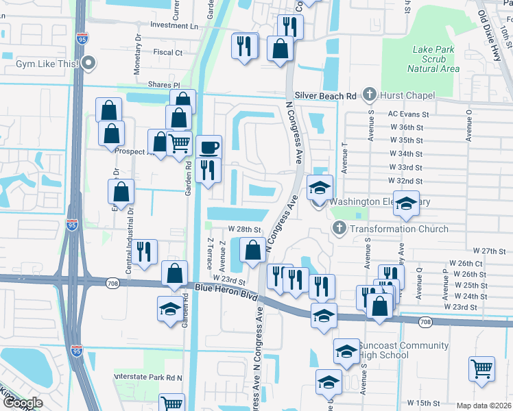 map of restaurants, bars, coffee shops, grocery stores, and more near 3135 Laurel Ridge Circle in Riviera Beach