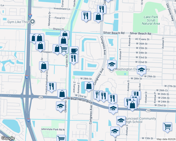 map of restaurants, bars, coffee shops, grocery stores, and more near 3135 Laurel Ridge Circle in Riviera Beach