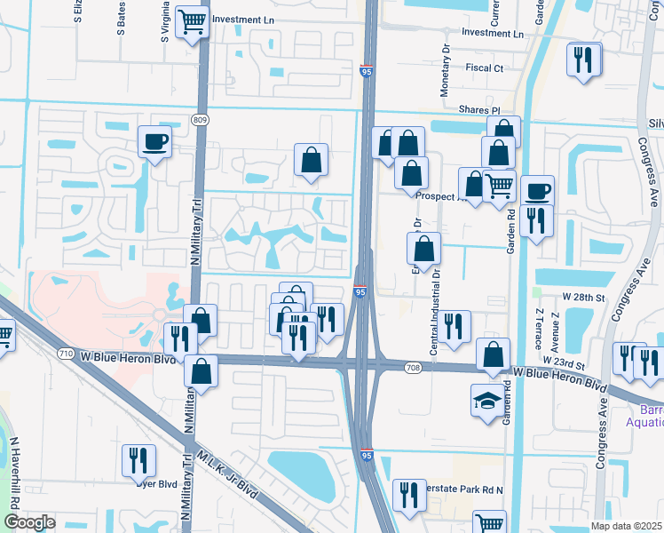 map of restaurants, bars, coffee shops, grocery stores, and more near 2007 Oysterwood Lane in Riviera Beach