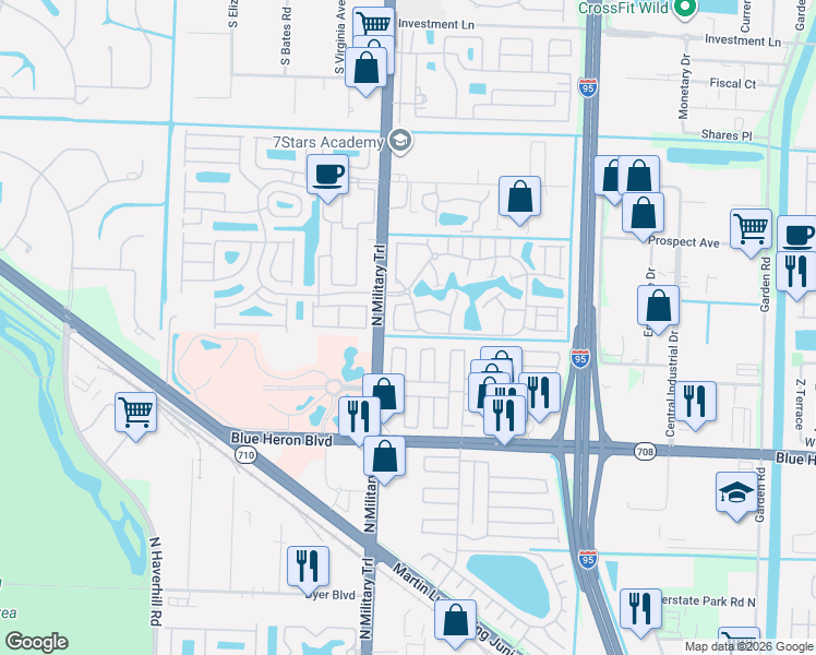 map of restaurants, bars, coffee shops, grocery stores, and more near 5010 Genove Place in Riviera Beach