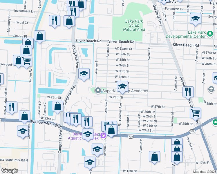 map of restaurants, bars, coffee shops, grocery stores, and more near 1584 West 30th Street in Riviera Beach