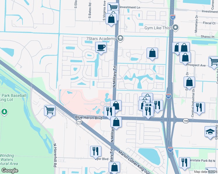 map of restaurants, bars, coffee shops, grocery stores, and more near 6086 Seminole Gardens Circle in Riviera Beach