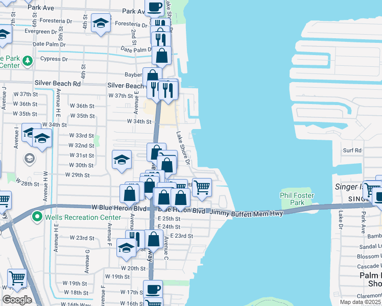 map of restaurants, bars, coffee shops, grocery stores, and more near 20 Helen Court in Riviera Beach
