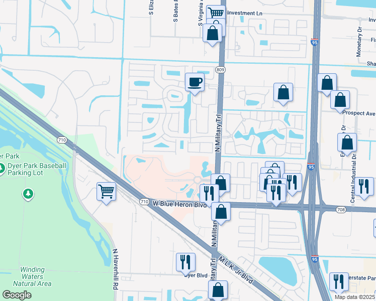 map of restaurants, bars, coffee shops, grocery stores, and more near 6115 Seminole Gardens Circle in Riviera Beach