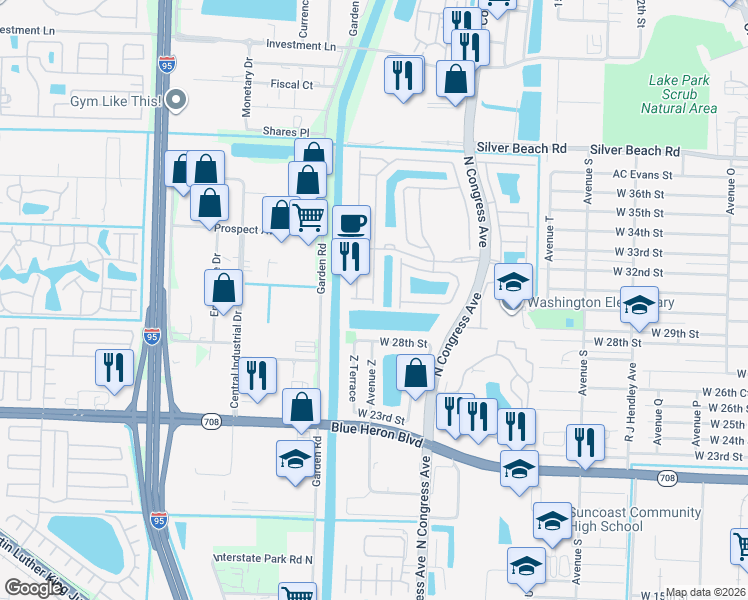 map of restaurants, bars, coffee shops, grocery stores, and more near 1016 Centre Stone Lane in Riviera Beach
