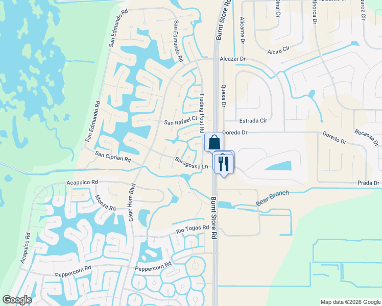 map of restaurants, bars, coffee shops, grocery stores, and more near 24490 Tia Court in Punta Gorda
