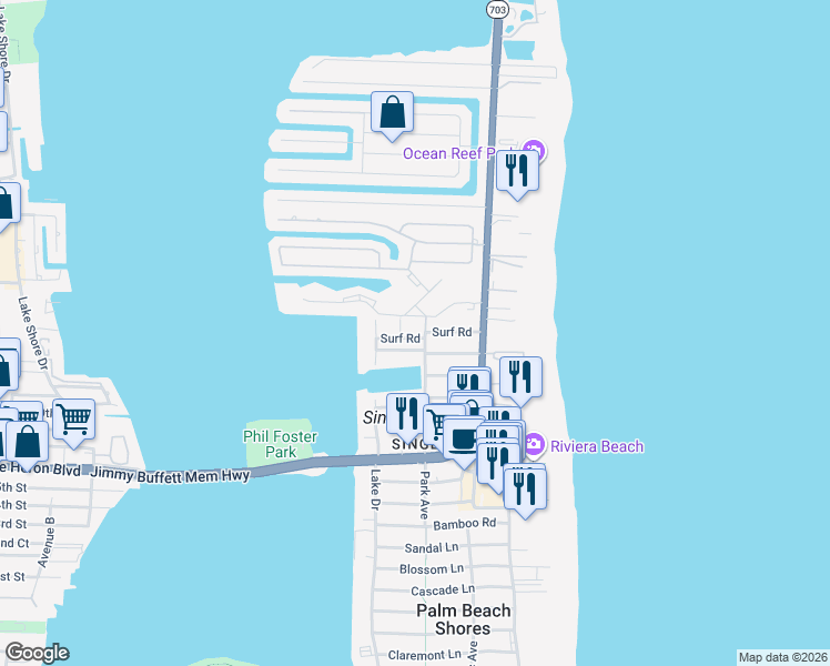 map of restaurants, bars, coffee shops, grocery stores, and more near 1200 Surf Road in West Palm Beach