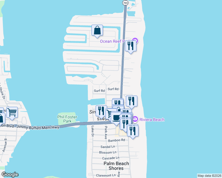 map of restaurants, bars, coffee shops, grocery stores, and more near 1200 Surf Road in West Palm Beach