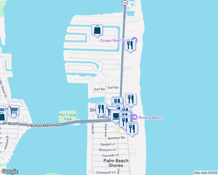 map of restaurants, bars, coffee shops, grocery stores, and more near 1200 Surf Road in West Palm Beach