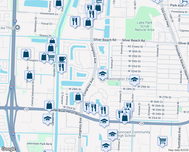 map of restaurants, bars, coffee shops, grocery stores, and more near in Riviera Beach