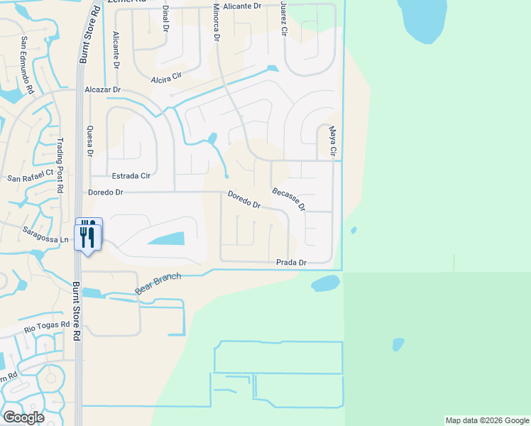 map of restaurants, bars, coffee shops, grocery stores, and more near 25402 Doredo Drive in Punta Gorda