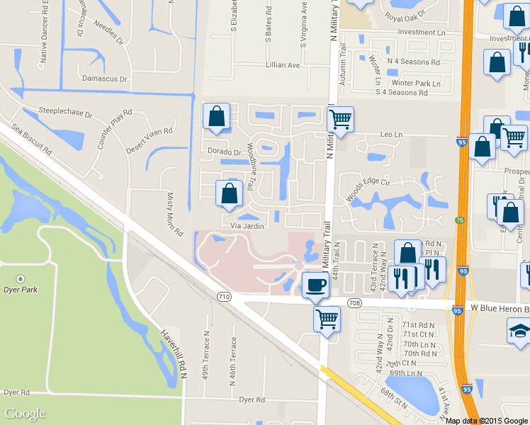 map of restaurants, bars, coffee shops, grocery stores, and more near 1138 Via Jardin in Palm Beach Gardens