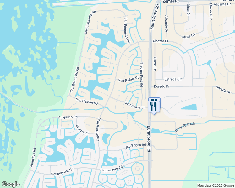 map of restaurants, bars, coffee shops, grocery stores, and more near 16429 Ayson Way in Punta Gorda