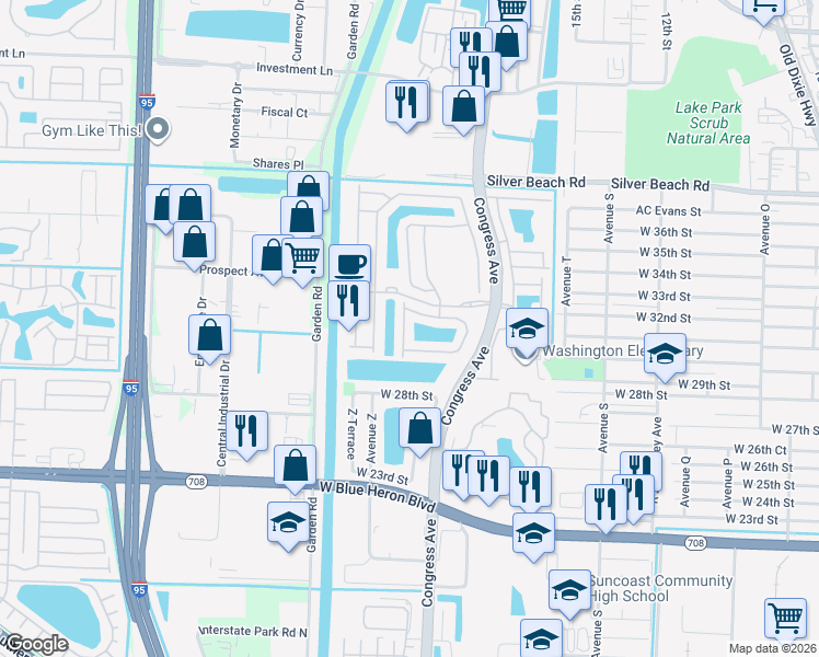 map of restaurants, bars, coffee shops, grocery stores, and more near 3080 Laurel Ridge Circle in Riviera Beach