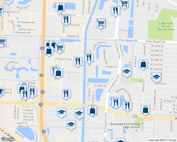 map of restaurants, bars, coffee shops, grocery stores, and more near 1217 Rose Gate Boulevard in Riviera Beach