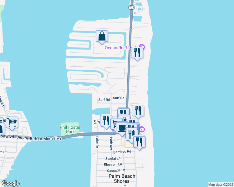 map of restaurants, bars, coffee shops, grocery stores, and more near 1264 Surf Road in West Palm Beach