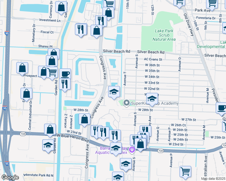 map of restaurants, bars, coffee shops, grocery stores, and more near 1723 Carvelle Drive in Riviera Beach