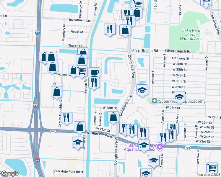 map of restaurants, bars, coffee shops, grocery stores, and more near 3080 Laurel Ridge Circle in Riviera Beach