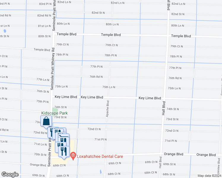 map of restaurants, bars, coffee shops, grocery stores, and more near 7536 Apache Boulevard in Loxahatchee
