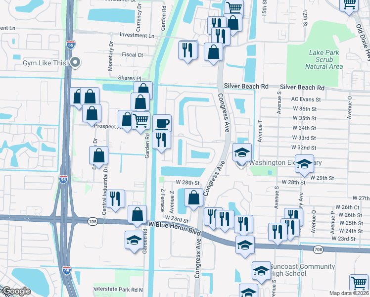 map of restaurants, bars, coffee shops, grocery stores, and more near 3080 Laurel Ridge Circle in Riviera Beach