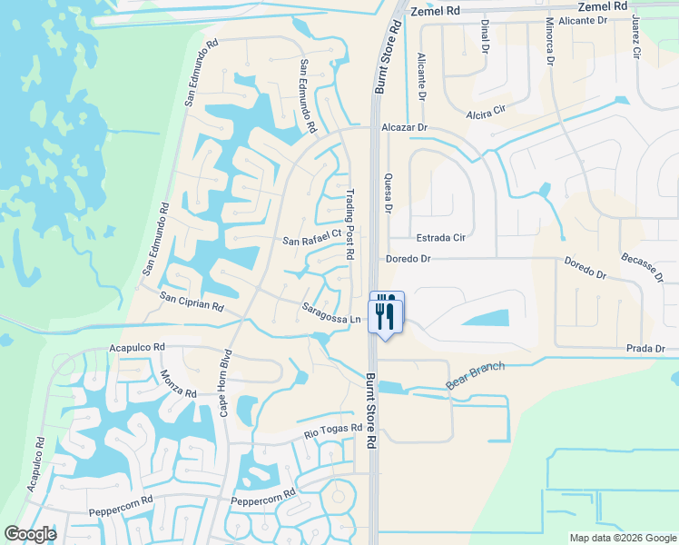 map of restaurants, bars, coffee shops, grocery stores, and more near 24490 Tia Court in Punta Gorda